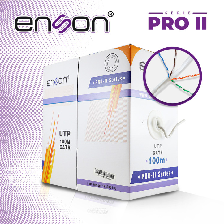 CABLE UTP CAT6 ENSON 12263G100 SERIE PRO-II CALIBE 23 AWG 100% COBRE DE ALTO RENDIMIENTO BOBINA DE 100 METROS FORRO PVC COLOR GR