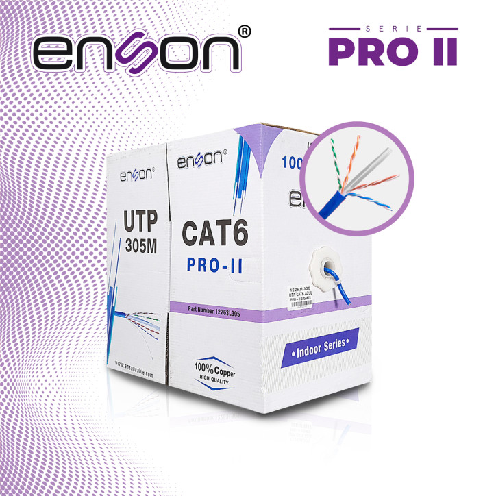 CABLE UTP CAT6 ENSON 12263L305 SERIE PRO-II CALIBE 23 AWG 100% COBRE DE ALTO RENDIMIENTO BOBINA DE 305 METROS FORRO PVC COLOR AZ
