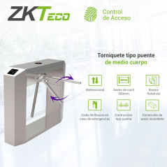 TORNIQUETE TIPO PUENTE DE MEDIO CUERPO bidireccional bajo consumo acero inoxidable SUS304 ZKTECO TS200