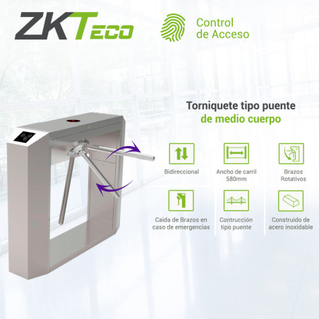 TORNIQUETE TIPO PUENTE DE MEDIO CUERPO bidireccional bajo consumo acero inoxidable SUS304 ZKTECO TS200
