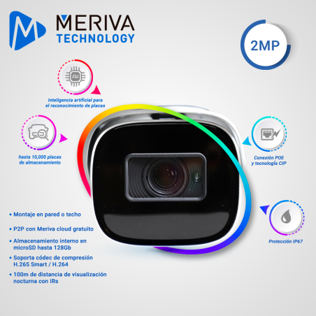 Cámara IP Bullet LPR LPR 2 MP Lente motorizado 7 - 22MM MERIVA TECHNOLOGY MAPR-200
