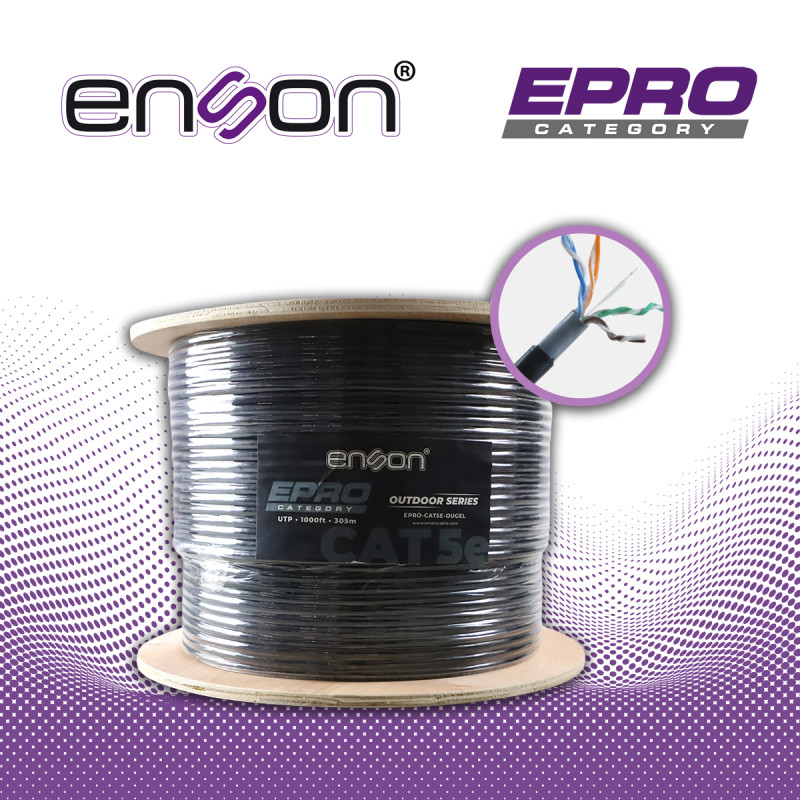 CABLE UTP CAT5E ENSON EPRO-CAT5E-OUGEL FORRO PVC+PE+GEL 4 PARES CALIBRE 24 AWG 100% COBRE USO EXTERIOR CON GEL BOBINA 1000 PIES 