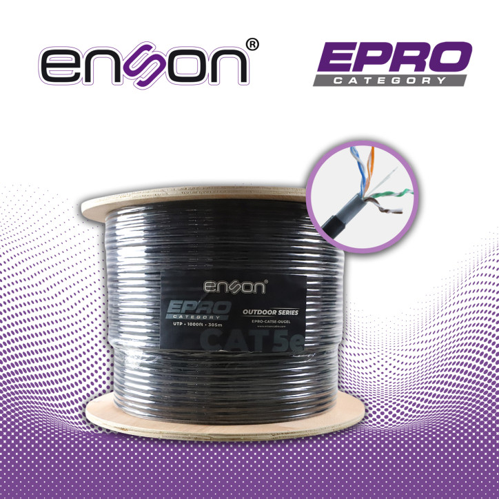 CABLE UTP CAT5E ENSON EPRO-CAT5E-OUGEL FORRO PVC+PE+GEL 4 PARES CALIBRE 24 AWG 100% COBRE USO EXTERIOR CON GEL BOBINA 1000 PIES 