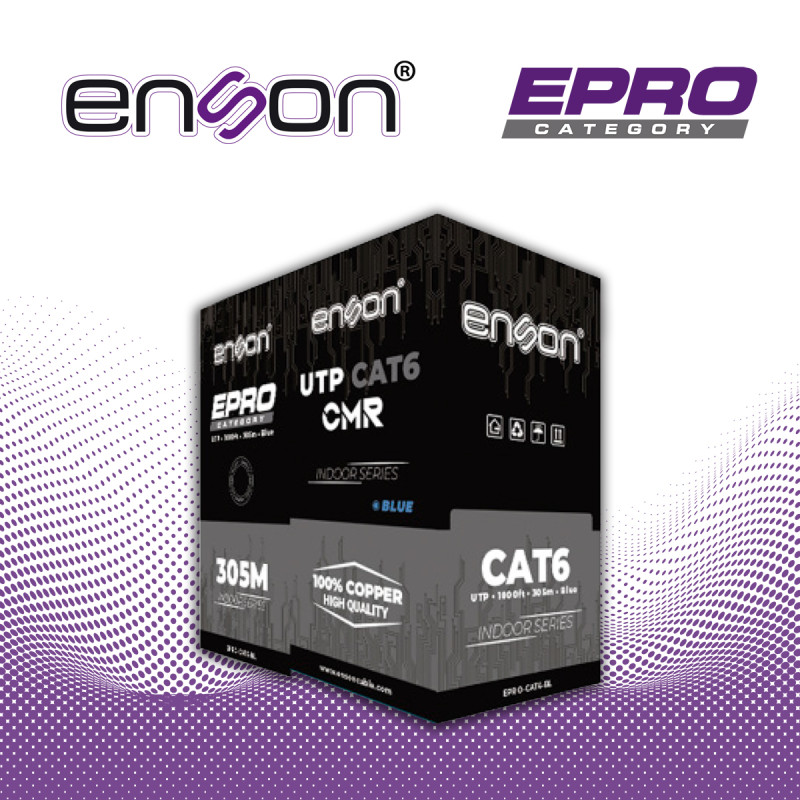 CABLE UTP CAT6 AZUL ENSON EPRO-CAT6-BL CRM / FORRO PVC / 4 PARES / CALIBRE 23 AWG / 100% COBRE / USO INTERIOR / COLOR AZUL / BOB