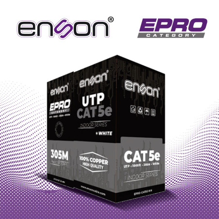 CABLE UTP CAT5E BLANCO ENSON EPRO-CAT5E-WH / FORRO PVC CM / 4 PARES / CALIBRE 24 AWG / 100% COBRE / USO INTERIOR / BOBINA 1000 P