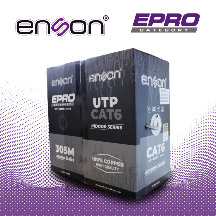 CABLE UTP CAT6 ENSON EPRO-CAT6-GR FORRO PVC COLOR GRIS 4 PARES CALIBRE 23 AWG 100% COBRE USO INTERIOR BOBINA 1000 PIES 305 METRO