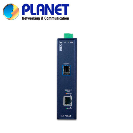 Convertidor de medios industrial 1 puerto RJ45 100M/1/2.5/5/10Gbps 1 puerto óptico SFP+ 10Gbps doble PLANET IXT-705AT