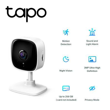 Cámara Wi-Fi de seguridad para el hogar 3MP visión nocturna 30 feet audio bidireccional TP-LINK TAPO C110