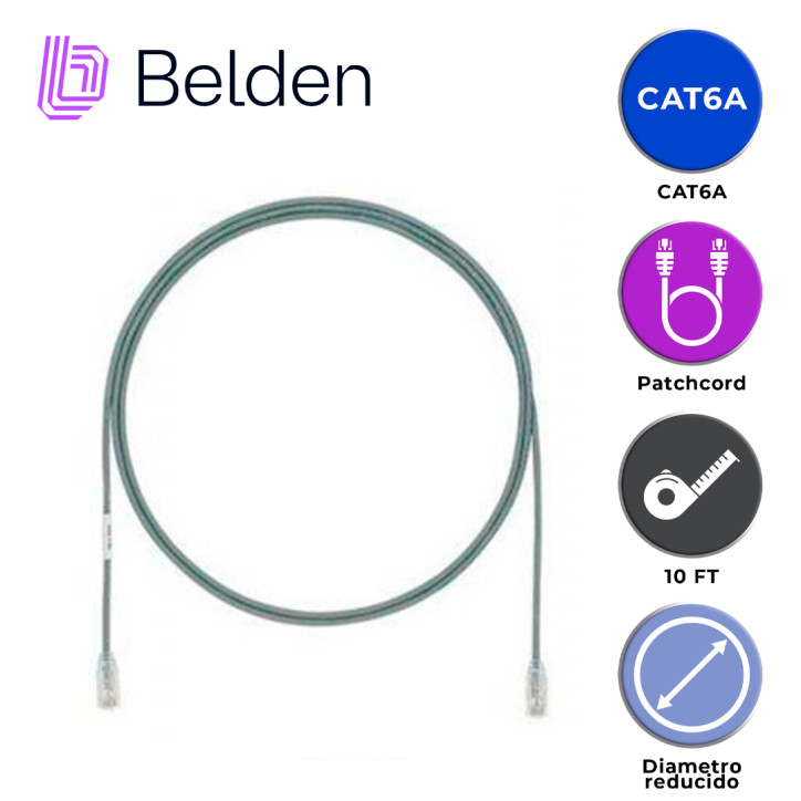 PATCH CORD DIAMETRO REDUCIDO UTP CAT6A BELDEN CAD1108010 / INTERIOR / GRIS / 4 PARES / 28 AWG / FORRO PVC / CMR / 10 PIES 3 METR