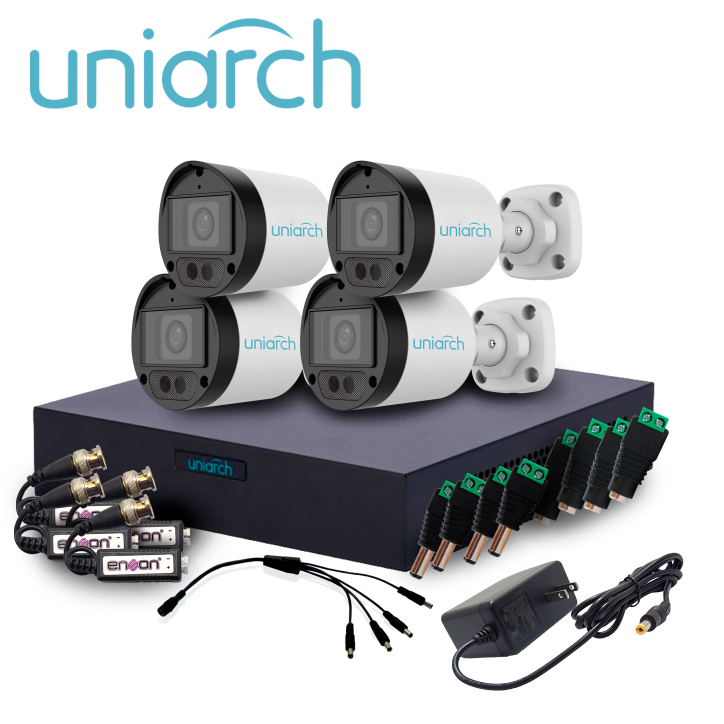KIT 4X4 HD UNIARCH KIT 4X4 HD 2MP MIC INCLUIDO / 4CAMARAS-BULLET-UAC-B122-AF28LM-H / 2MP / XVR-104F-4CH-ANALOGICOS-2CH-IP / 4TRA