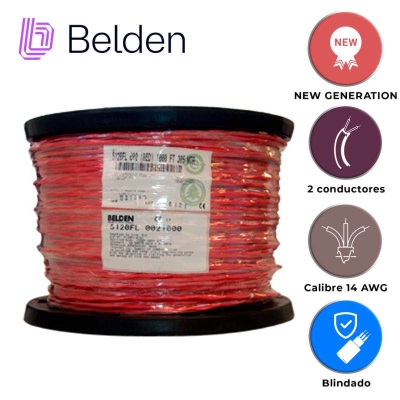 CABLE DE ALARMA CONTRA INCENDIOS BELDEN 5120FL 0021000 / INTERIOR / ROJO / 2 CONDUCTORES / 14 AWG / SOLIDO / FORRO PVC / CMR - F