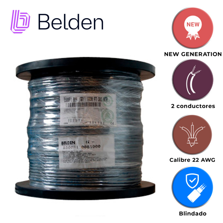 CABLE DE SEGURIDAD Y SONIDO BELDEN 5500F1 0081000 / ENTORNO RUIDOSO Y HUMEDO / GRIS / 2 CONDUCTORES / 22 AWG / MULTIFILAR / FORR