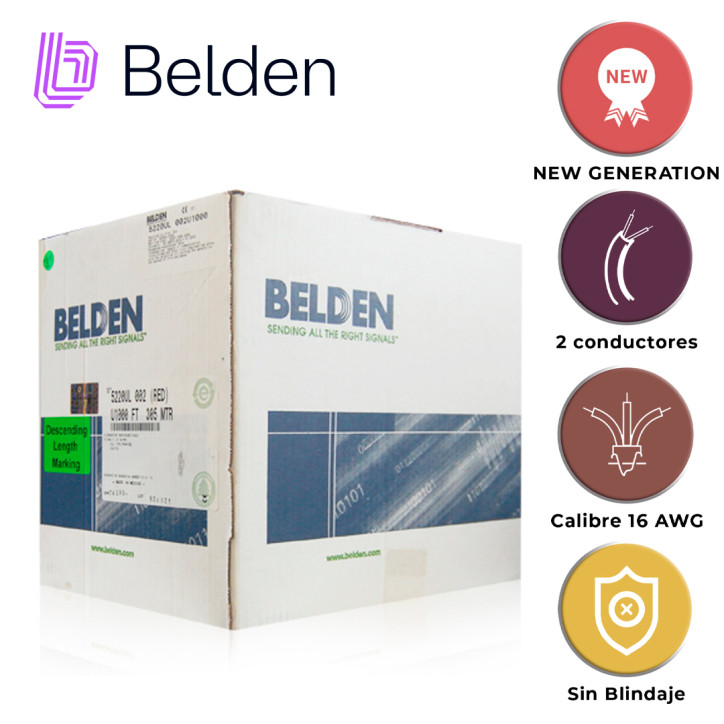 Cable de alarma contra incendios Riser-FPLR 2 conductores 16 AWG BELDEN 5220UL 002U1000
