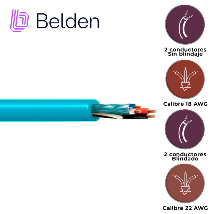 CABLE DE ILUMINACION Y AUTOMATIZACION BELDEN 1392A G751000 / INTERIOR / AQUA / 2 CONDUCTORES 18 AWG (ALIMENTACION) NO BLINDADO +