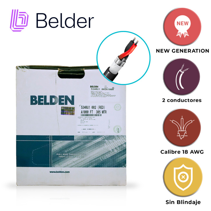 CABLE DE SEGURIDAD Y SONIDO BELDEN 5340U1 002A1000 / INTERIOR/EXTERIOR / ROJO / 2 CONDUCTORES / 18 AWG / MULTIFILAR / FORRO PVC 