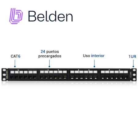 Patch panel Cat. 6 24 puertos precargado BELDEN RV6PPF1U24BK