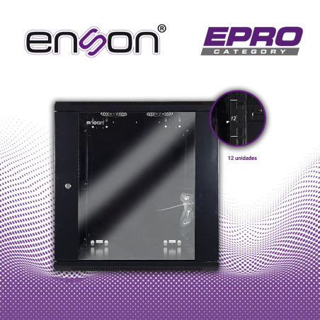 Gabinete de pared 12UR Puerta frontal de cristal templado Capacidad de carga 60 Kg ENSON ENS-RKGB12U
