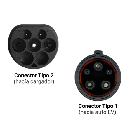Adaptador de conector Tipo 2 a Tipo 1 para carga EV conversión Tipo 2 a Tipo 1 32 amperes 7 kW ALTER T2-T1