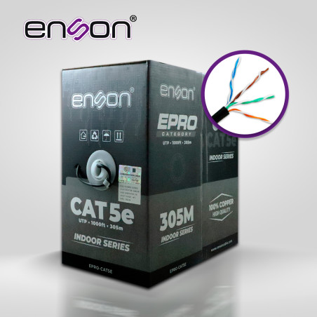 ENSON EPRO-CAT5E Cable UTP Cat5e Negro 24 AWG 100% Cobre 1000 Pies 305 Metros UL