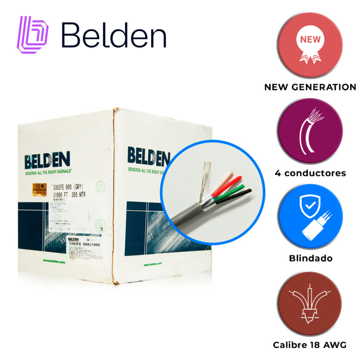 CABLE DE SEGURIDAD Y SONIDO BELDEN 5302FE 008U1000 / INTERIOR / GRIS / 4 CONDUCTORES / 18 AWG / MULTIFILAR / FORRO PVC / CMR / B
