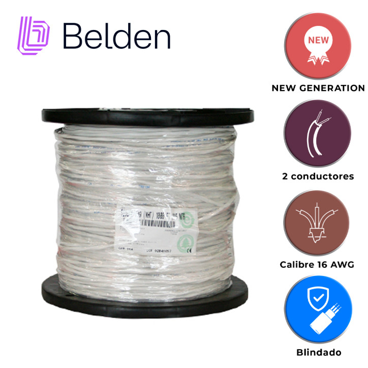 CABLE DE AUDIO COMERCIAL Y SEGURIDAD BELDEN 5200FE 0091000 / INTERIOR / BLANCO / 2 CONDUCTORES / 16 AWG / MULTIFILAR / FORRO PVC