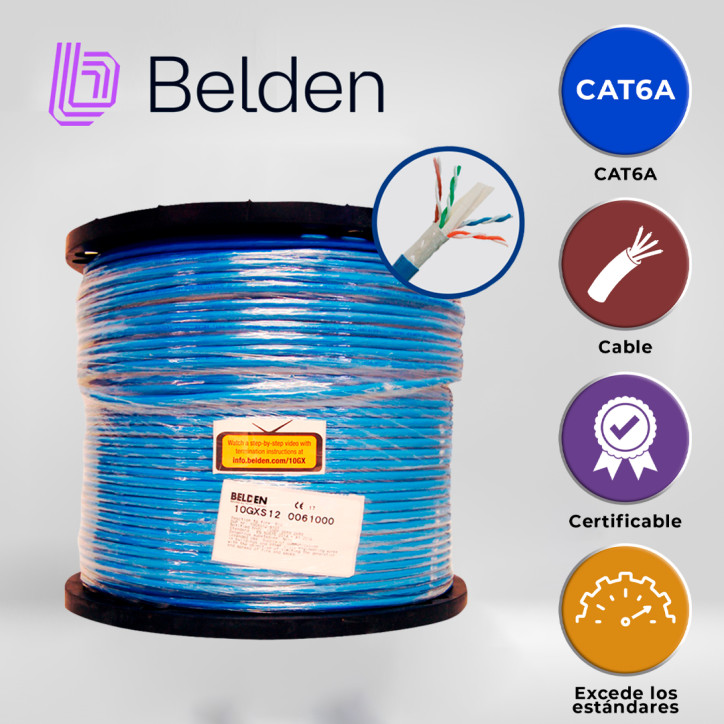 CABLE UTP CAT6A Cat6A mejorado 625 MHz 4 pares 23 AWG BELDEN 10GXS12 0061000 CABLE UTP CAT6A Cat6A mejorado 625 MHz 4 pares 23 AWG BELDEN 10GXS12 0061000