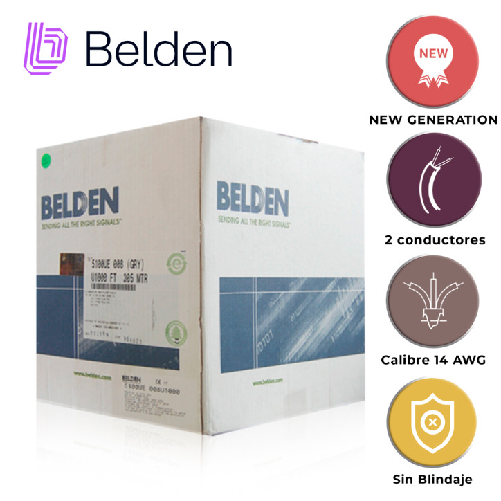 Cable de audio comercial y de seguridad 14 AWG 2 conductores Uso interior BELDEN 5100UE 008U1000
