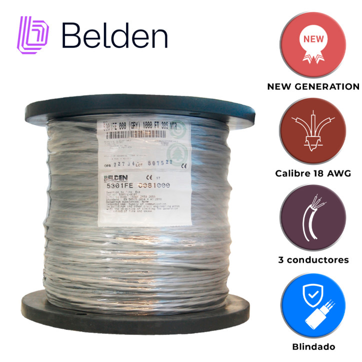 Cable de audio comercial y de seguridad Blindado 3 Conductores Calibre 18 AWG BELDEN 5301FE 0081000