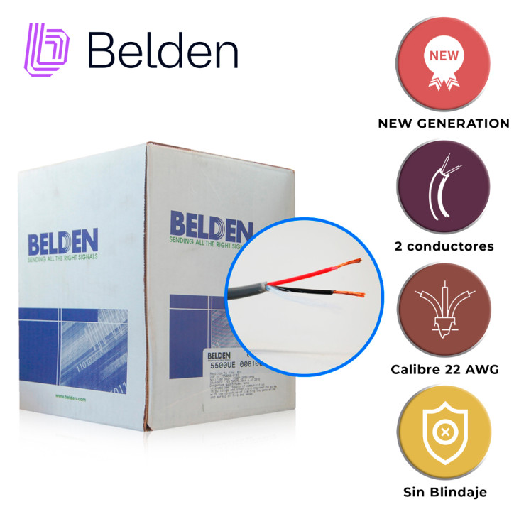 Cable de audio comercial y de seguridad Uso interior 2 conductores 22 AWG BELDEN 5500UE 0081000