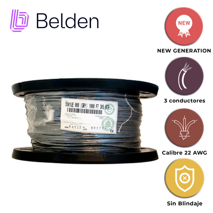 CABLE DE AUDIO COMERCIAL Y SEGURIDAD 3 conductores 22 AWG Sin blindaje BELDEN 5501UE 0081000
