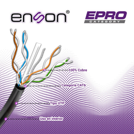 Cable UTP Cat6 ENSON EPRO-CAT6, 4 pares 23 AWG, 305 m (bobina)