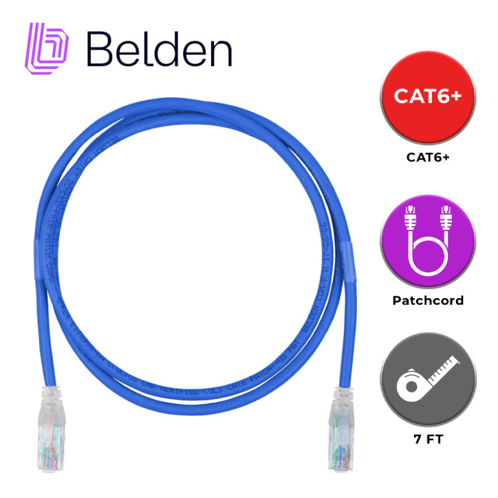 PATCH CORD UTP CAT6+ BELDEN C601106007 / INTERIOR / AZUL / 4 PARES / 24 AWG / FORRO PVC / CMR / 7 PIES 2.1 METROS