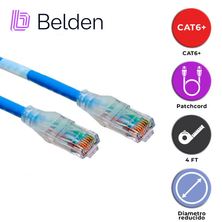 PATCH CORD DIAMETRO REDUCIDO UTP CAT6+ BELDEN C6D1106004 / INTERIOR / AZUL / 4 PARES / 28 AWG / FORRO PVC / CMR / 4 PIES 1.2 MET