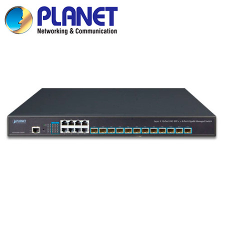 Switch administrable capa 3 12 puertos SFP+ 1/10Gbps 8 puertos RJ45 10/100/1 000Mbps estructura de PLANET XGS-6350-12X8TR