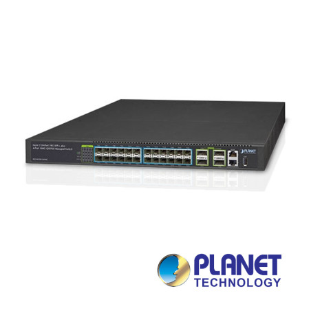 Switch gestionado de fibra 24 puertos 10G SFP+ 4 puertos 100G QSFP28 800 Gbit/s PLANET XGS-6350-24X4C