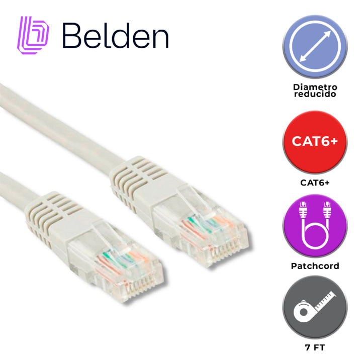 PATCH CORD DIAMETRO REDUCIDO UTP CAT6+ BELDEN C6D1109007 / INTERIOR / BLANCO / 4 PARES / 28 AWG / FORRO PVC / CMR / 7 PIES 2.1 M