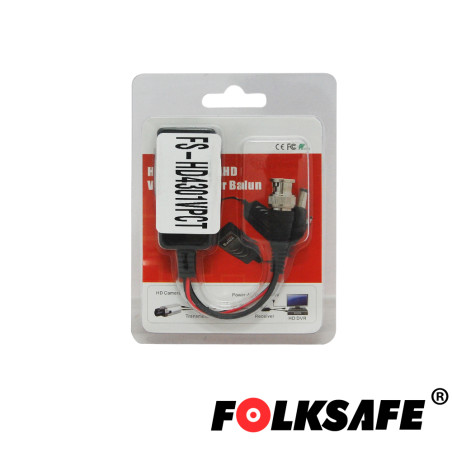 Transceptor de video analógico balun para CCTV Transmisión sobre UTP Cat.5E/6 Soporta alimentación hasta FOLKSAFE FS-HD4301VPCT