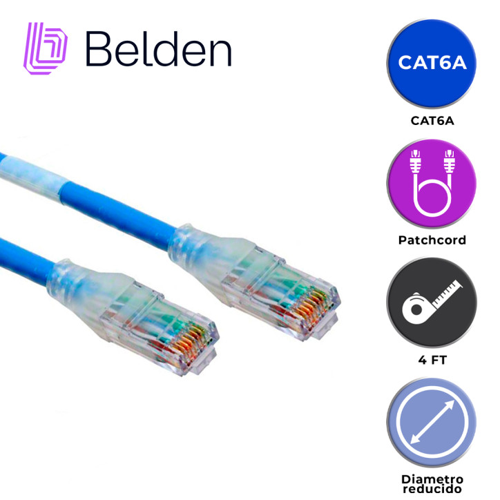 PATCH CORD DIAMETRO REDUCIDO UTP CAT6A BELDEN CAD1106004 / INTERIOR / AZUL / 4 PARES / 28 AWG / FORRO PVC / CMR / 4 PIES 1.2 MET