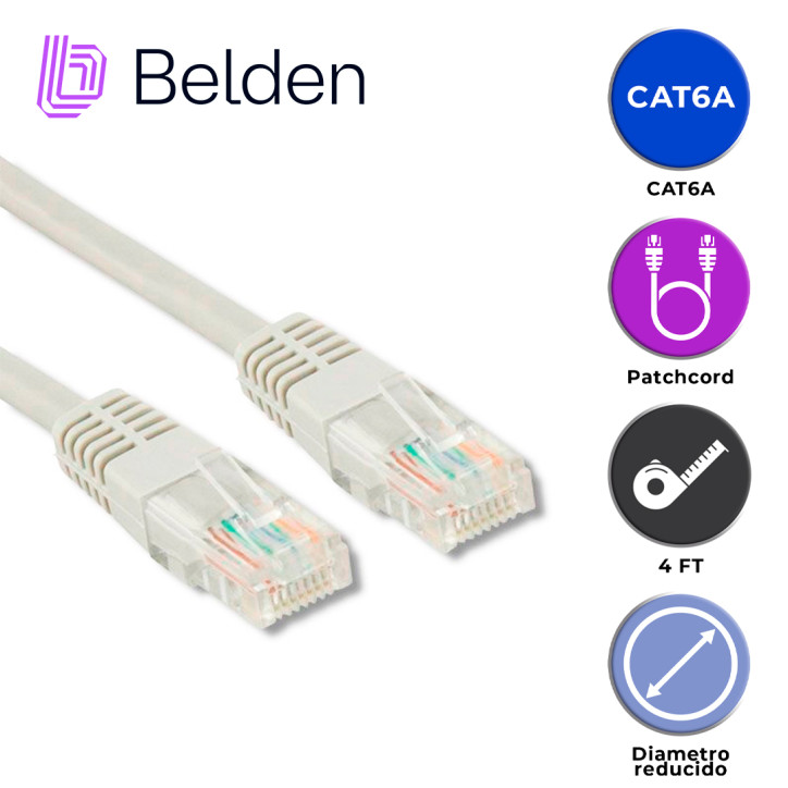 PATCH CORD DIAMETRO REDUCIDO UTP CAT6A BELDEN CAD1109004 / INTERIOR / BLANCO / 4 PARES / 28 AWG / FORRO PVC / CMR / 4 PIES 1.2 M