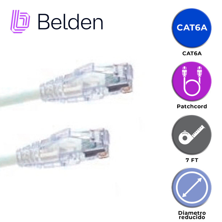 PATCH CORD DIAMETRO REDUCIDO UTP CAT6A BELDEN CAD1109007 / INTERIOR / BLANCO / 4 PARES / 28 AWG / FORRO PVC / CMR / 7 PIES 2.1 M