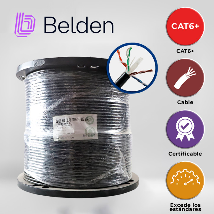 CABLE OSP UTP CAT6 BELDEN OSP6U 0101000 / EXTERIOR / NEGRO / 350MHZ / 4 PARES / 24 AWG / FORRO POLIETILENO / BOBINA / 1,000 PIES
