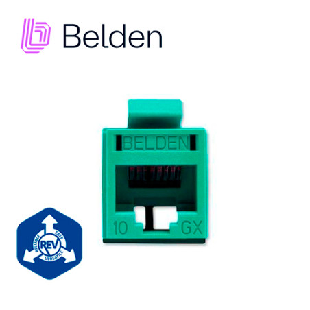 CONECTOR MODULAR JACK RJ45 CAT6A REVCONNECT BELDEN RVAMJKUGN-S1 ESTILO KEYCONNECT VERDE COMPATIBLE CON FACEPLATE AX102660,AX1026