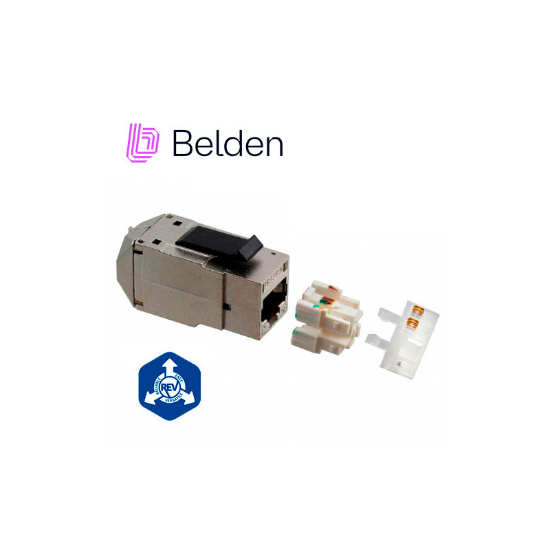CONECTOR MODULAR JACK RJ45 CAT5E BLINDADO STP REVCONNECT BELDEN RV5MJKSME-S1 ESTILO KEYCONNECT COLOR METAL COMPATIBLE CON FACEPL