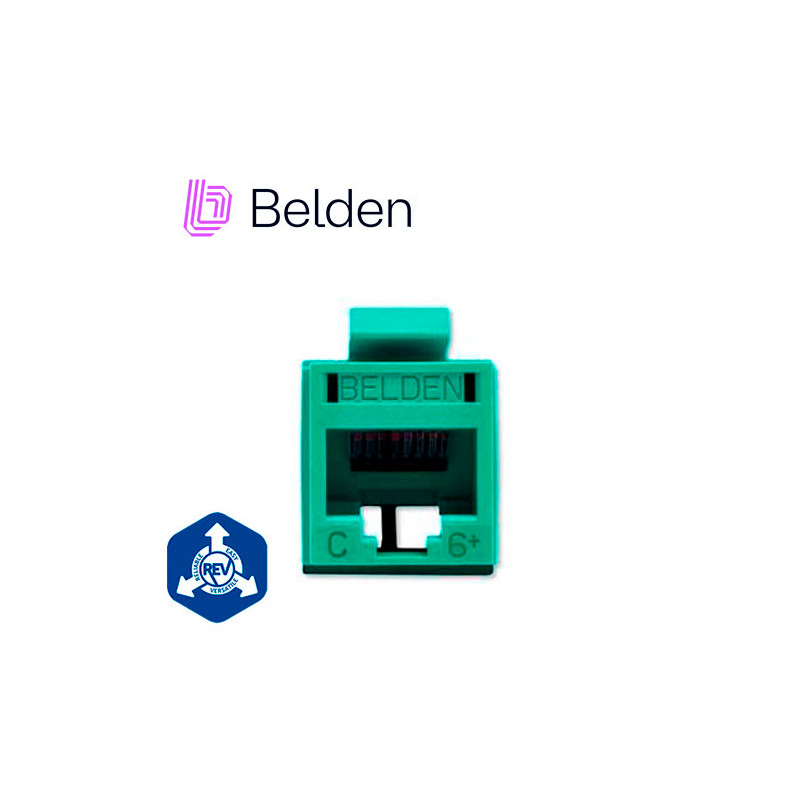 CONECTOR MODULAR JACK RJ45 CAT6 REVCONNECT BELDEN RV6MJKUGN-S1 ESTILO KEYCONNECT VERDE COMPATIBLE CON FACEPLATE AX102660,AX10265