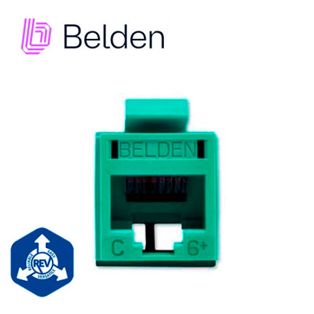 CONECTOR MODULAR JACK RJ45 CAT6 REVCONNECT BELDEN RV6MJKUGN-S1 ESTILO KEYCONNECT VERDE COMPATIBLE CON FACEPLATE AX102660,AX10265