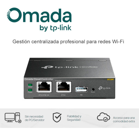 Controlador Cloud OMADA Soporta hasta 100 Access Point 2x 10/100 Mbps RJ45 Soporte PoE 802.3af/802.3at TP-LINK OC200