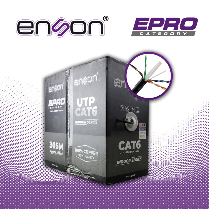 CABLE UTP CAT6 ENSON EPRO-CAT6 FORRO PVC 4 PARES CALIBRE 23 AWG 100% COBRE USO INTERIOR BOBINA 1000 PIES 305 METROS **CERTIFICAC
