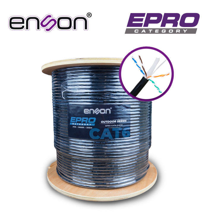 CABLE FTP CAT6 ENSON EPRO-CAT6-OUFTP FORRO PE BLINDADO 4 PARES CALIBRE 23 AWG 100% COBRE USO EXTERIOR BOBINA 1000 PIES 305 METRO
