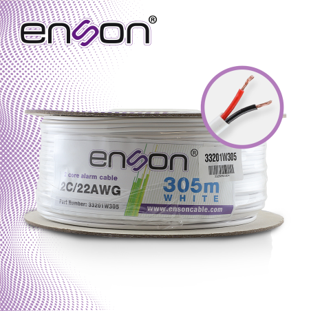 CABLE DE ALARMA ENSON 33201W305 SERIE PRO-II MULTIFILAR 2C/22 AWG BOBINA DE 305 METROS FORRO PVC COLOR BLANCO PARA USO INTERIOR 
