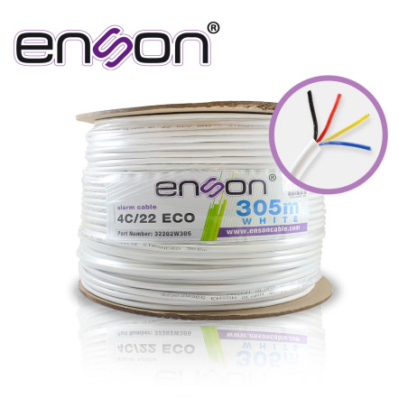 CABLE DE ALARMA ENSON 32202W305 SERIE ECO MULTIFILAR 4C/22 AWG BOBINA DE 305 METROS FORRO PVC COLOR BLANCO PARA USO INTERIOR DIS